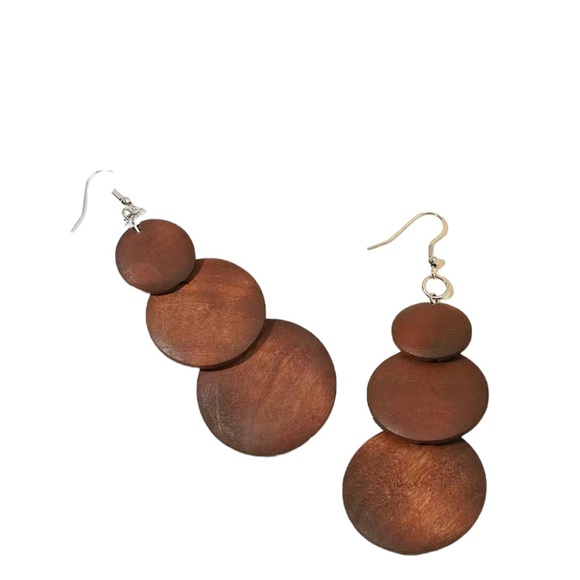 HOT DEAL! 🔥 Boho Brown Wooden Disk Drop Earrings - Picture 2 of 5